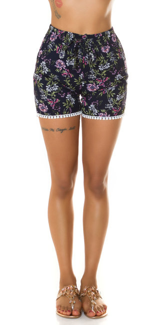 Trendy hoge taille zomer shorts met bloemen-print marineblauw